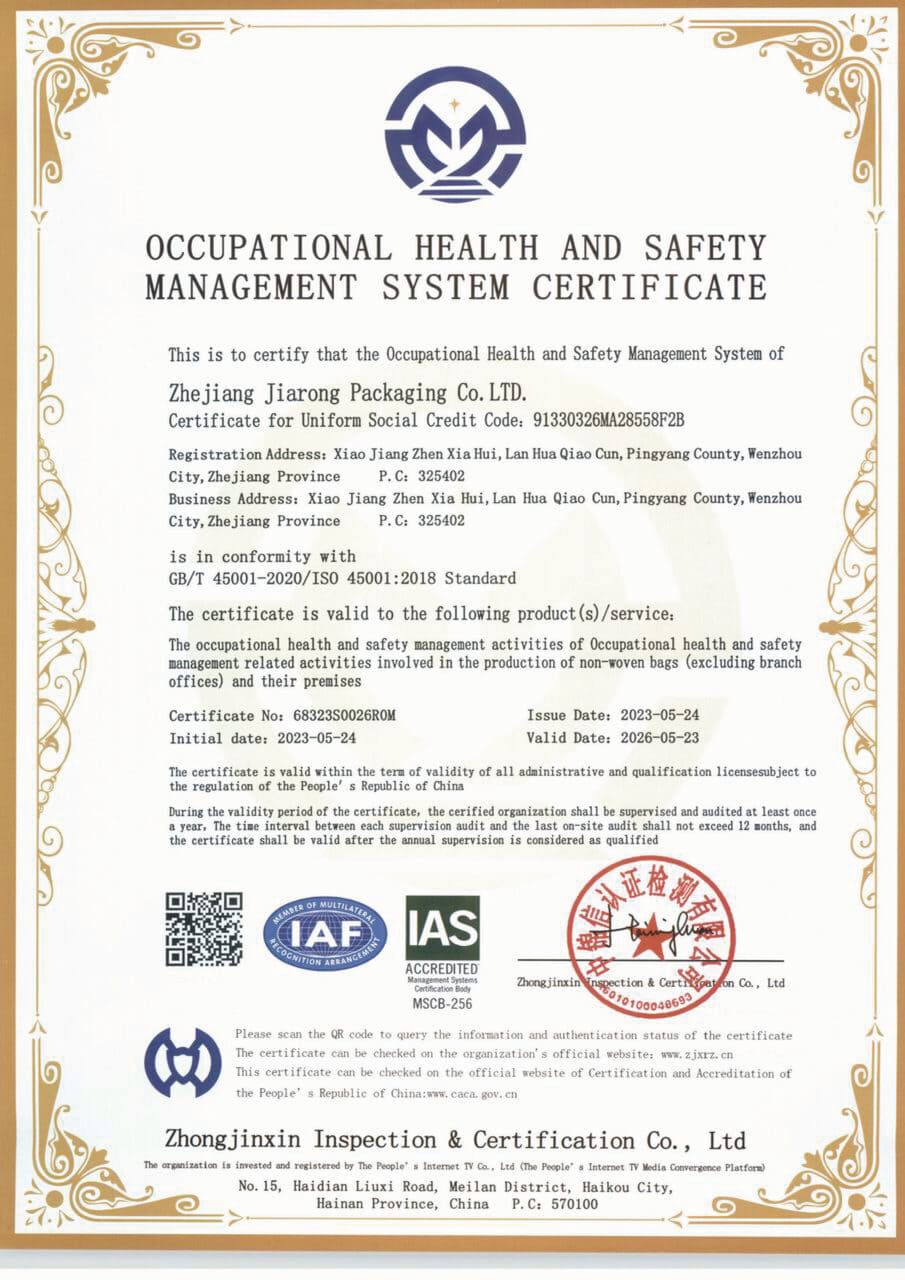 ISO 45001:2018 Certificate