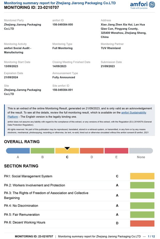 BSCI Social Compliance Certificate