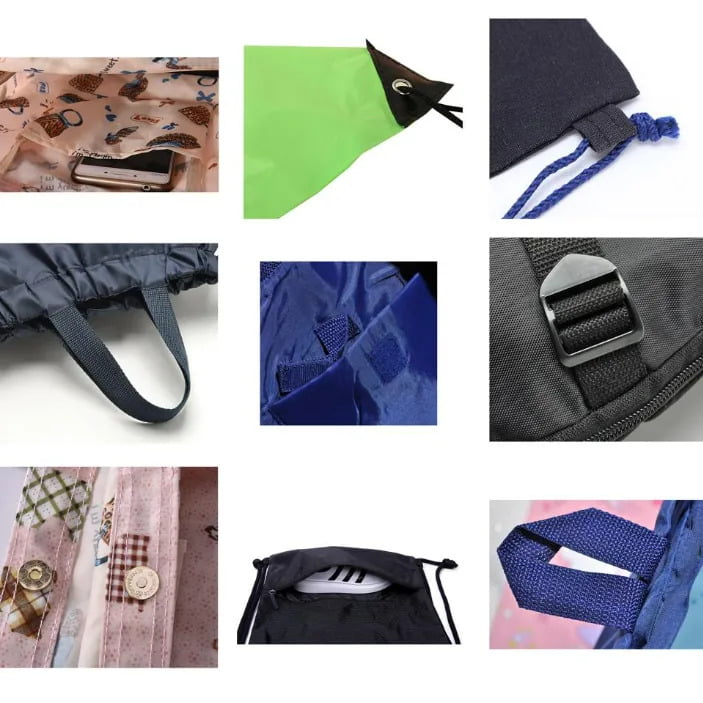 Cotton bag handle options: self-fabric, cotton webbing, canvas strap, and jute rope handles