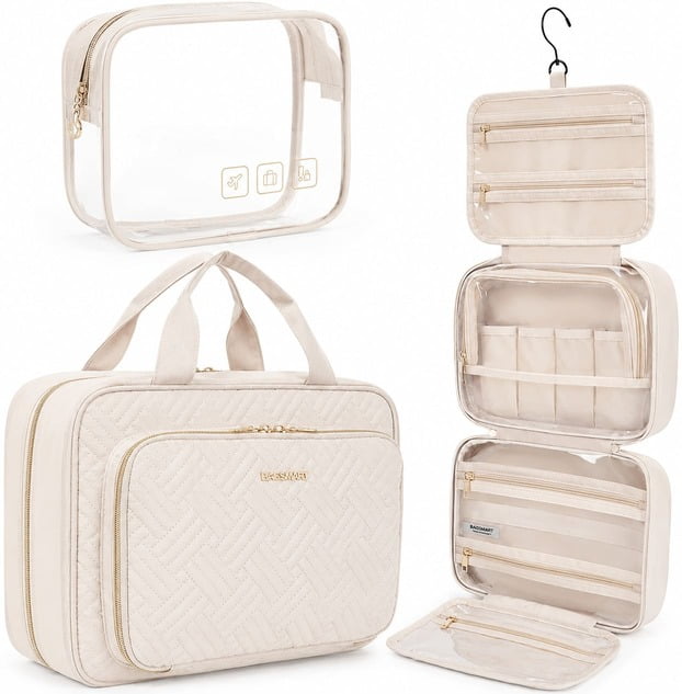 Hanging Toiletry Bag A hanging toiletry bag unfolded and ready to use