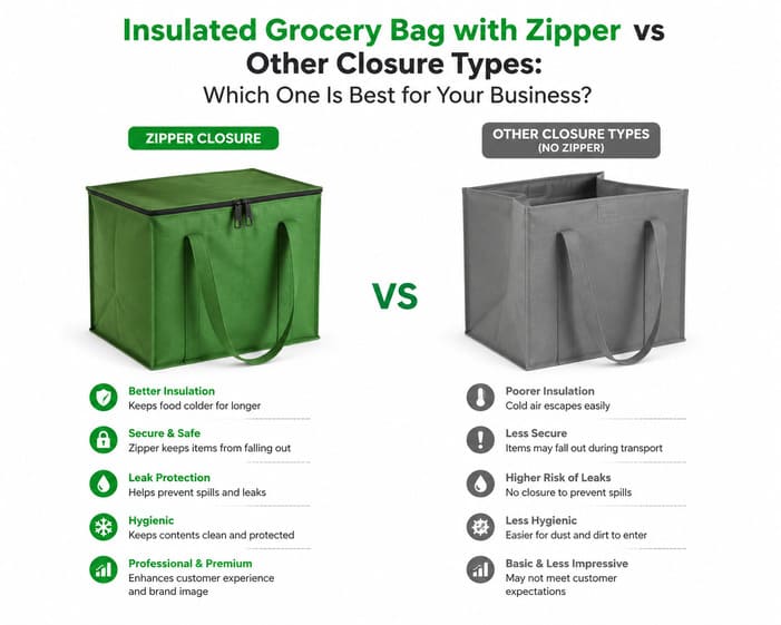 Insulated Grocery Bag with Zipper vs Other Closure Types: Which One Is Best for Your Business?