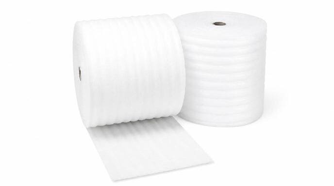 a sheet of standard PE foam next to EPE foam