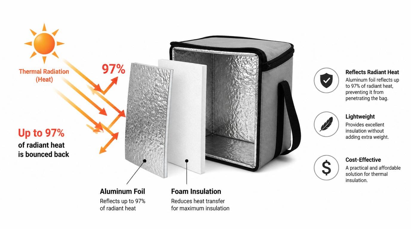 a roll of aluminum foil used for insulated bag linings