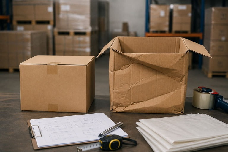 A person carefully measuring a shipping carton with a tape measure.