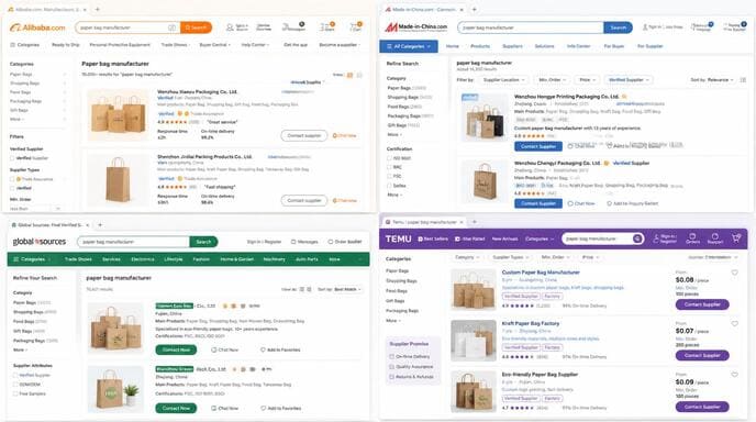 Explore online platforms for paper bag suppliers