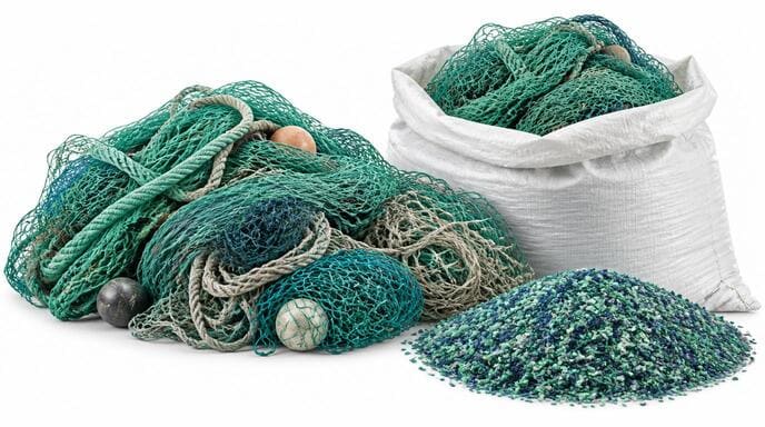 Fishing nets being collected for recycling into Nylon