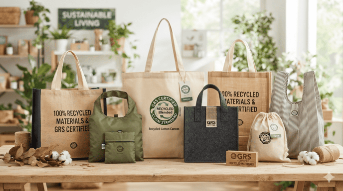 Eco-friendly RPET reusable shopping bags with GRS certification concept