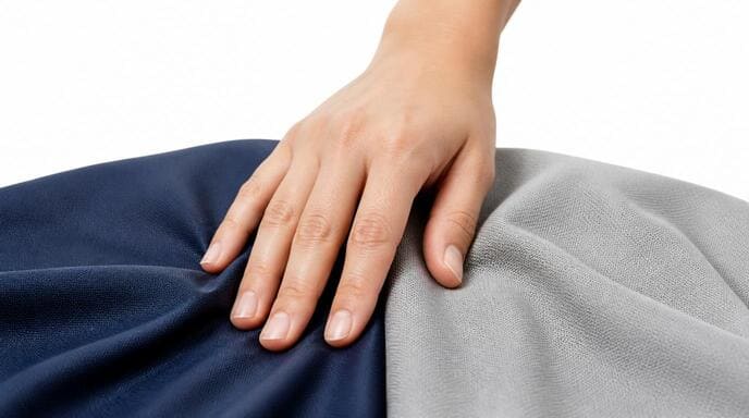 Hand touching Nylon and Polyester fabrics