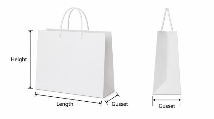 How to measure shopping bag dimensions including length, height and gusset