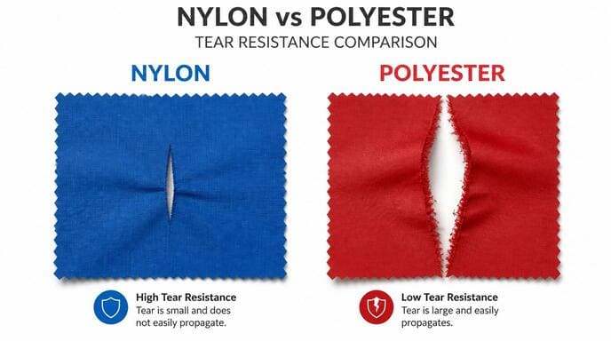 Tear resistance test results for Nylon and Polyester