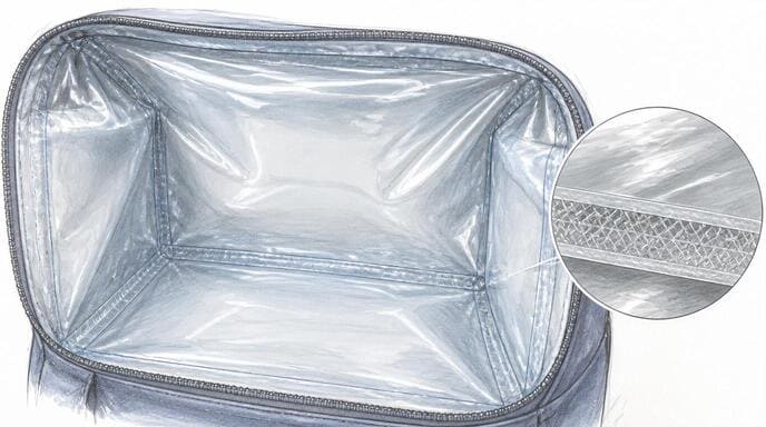 Illustration showing a PEVA/EVA film lining inside a cooler bag