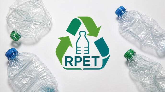 RPET logo and recycled plastic bottles