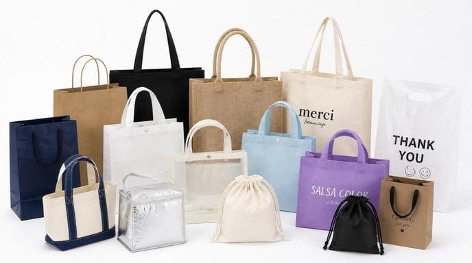 Cotton bag styles ranging from flat totes to gusseted and box-shaped designs