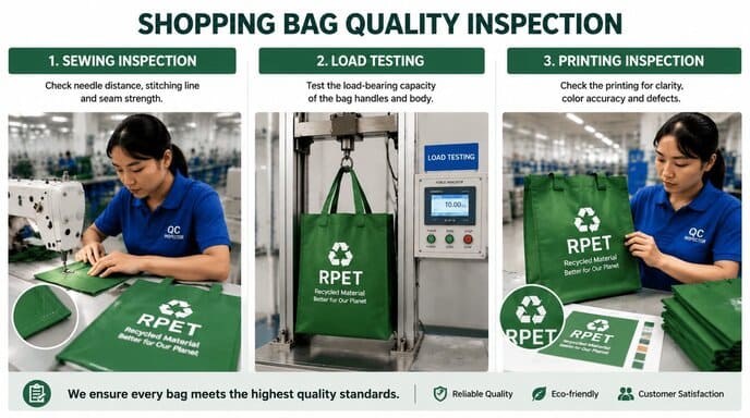 Quality inspection of reusable shopping bags in factory