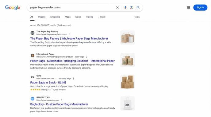 Use Google to search for paper bag manufacturers