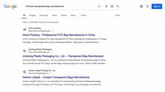 searching China clear bag manufacturer online sourcing