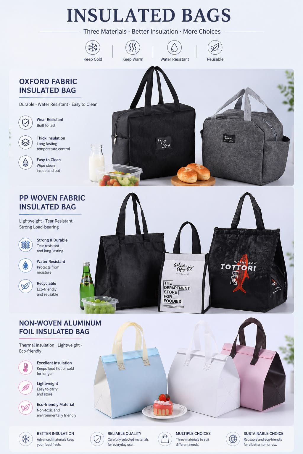 Food delivery and takeaway insulated packaging bags