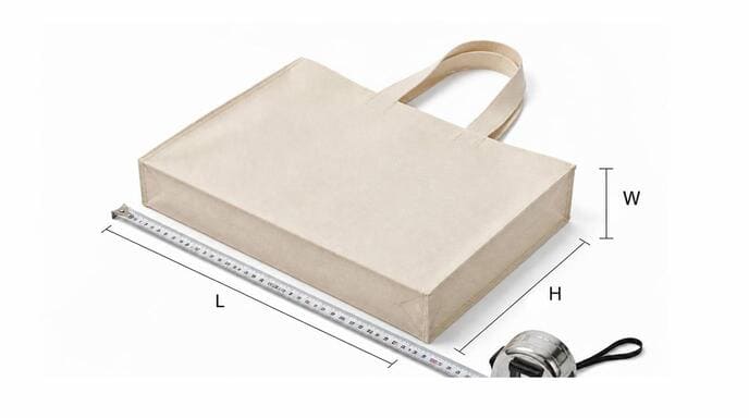 Custom bag length width height measurement guide illustration