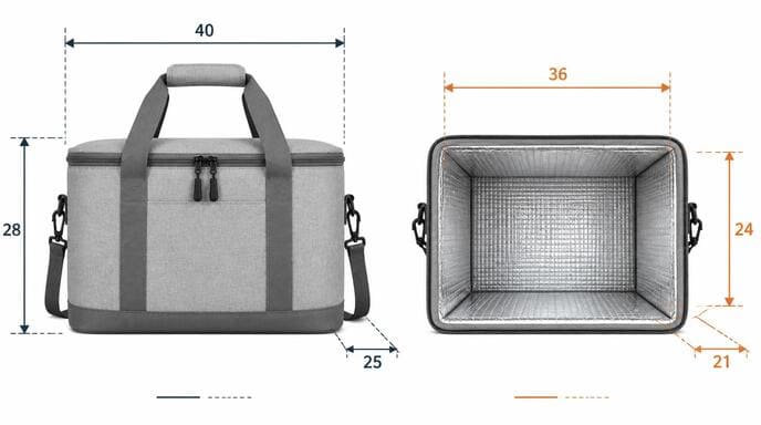 Insulated bag outer and inner dimensions guide