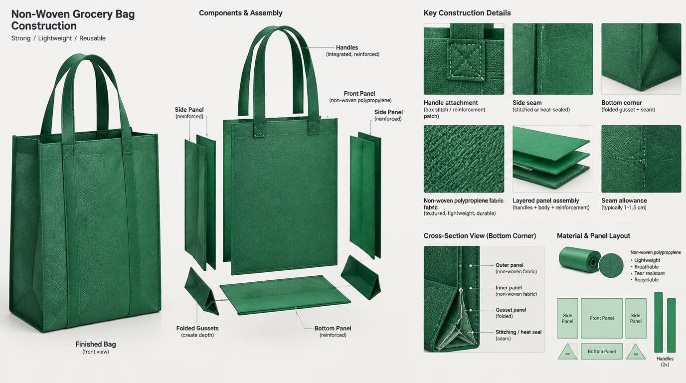 Non-woven grocery bag construction
